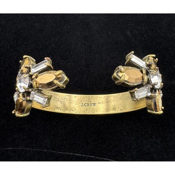 J.Crew Gold Tone Double End Crystal Open Bangle Cuff Statement Bracelet - Picture 1 of 9